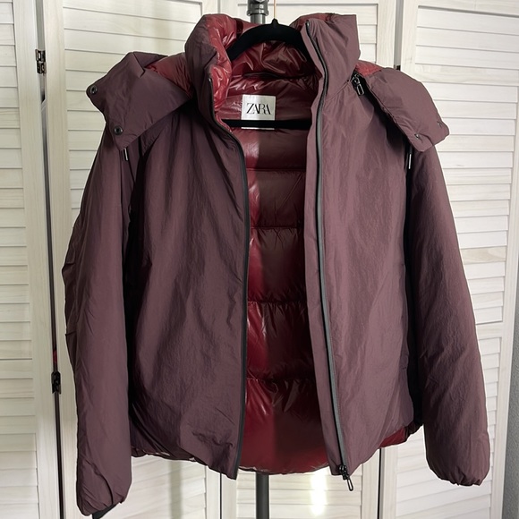 Zara Limited Edition Burgundy Water Resistant Down Puffer Jacket Coat Size XS - Picture 9 of 14